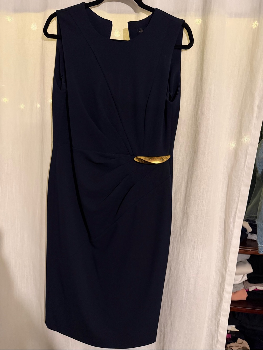 Donna Karan Navy Sleeveless Sheath Dress with Gold Accent